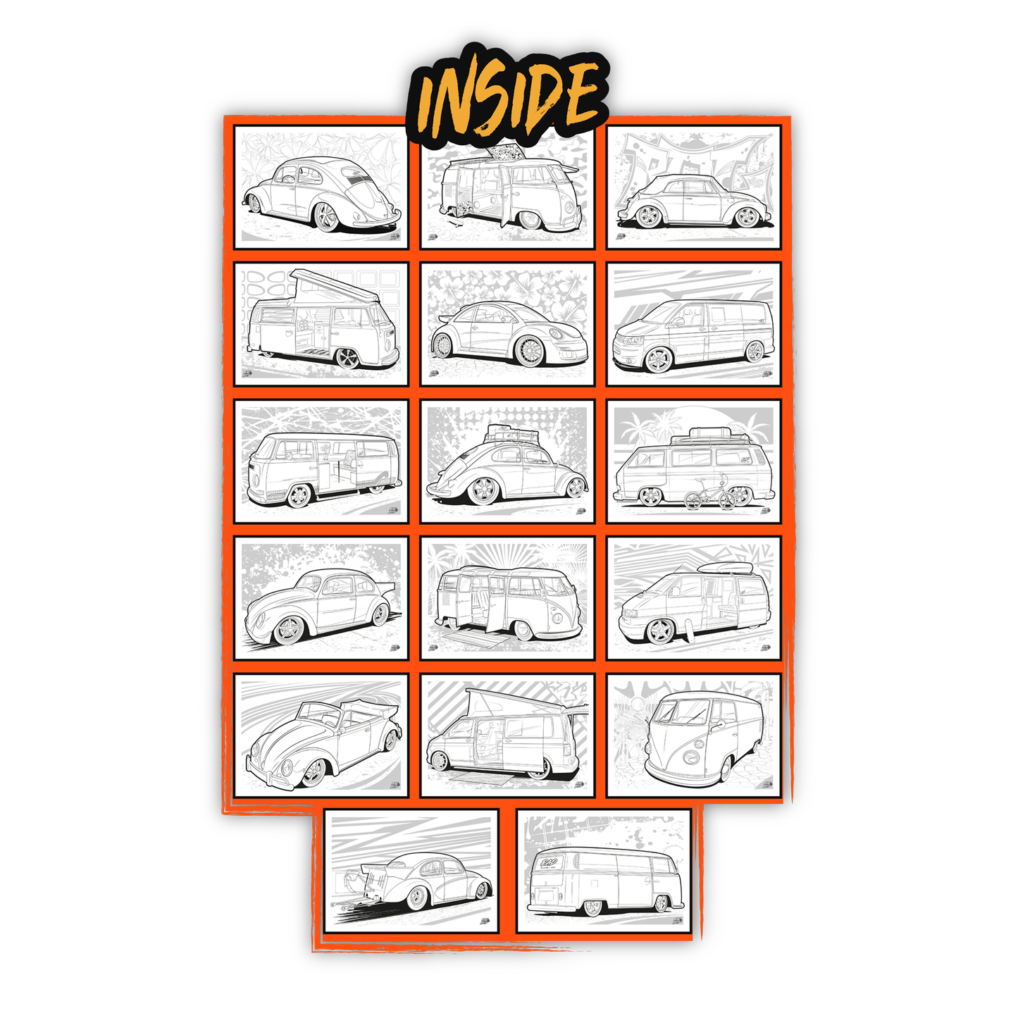 VW Themed Bugs, Buses 'n Campers A5 Colouring Book