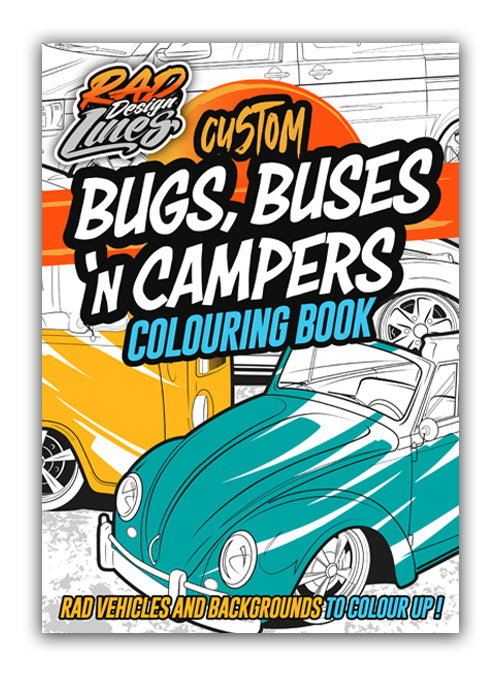 VW Themed Bugs, Buses 'n Campers A4 Colouring Book