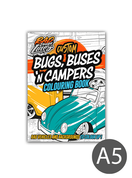 VW Themed Bugs, Buses 'n Campers A5 Colouring Book