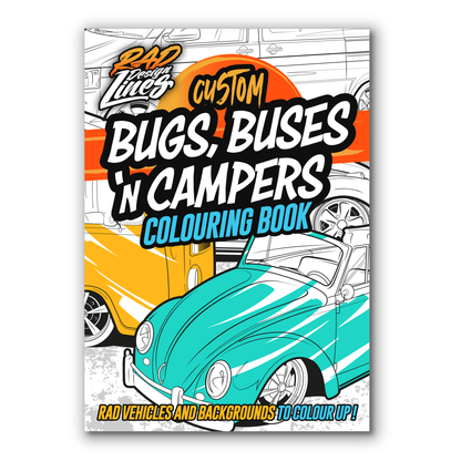 VW Themed Bugs, Buses 'n Campers A4 Colouring Book