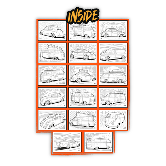 VW Themed Bugs, Buses 'n Campers A4 Colouring Book